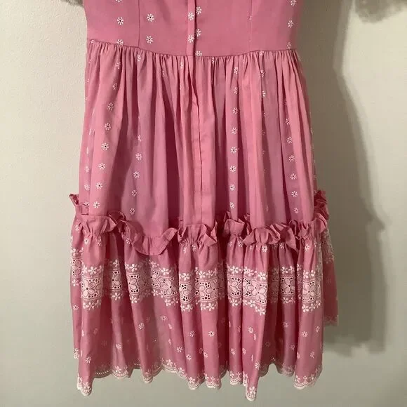 Vintage Pink Fairy Cottagecore Western Handmade Babydoll Fairy Puff Sleeve Dress - Picture 10 of 10